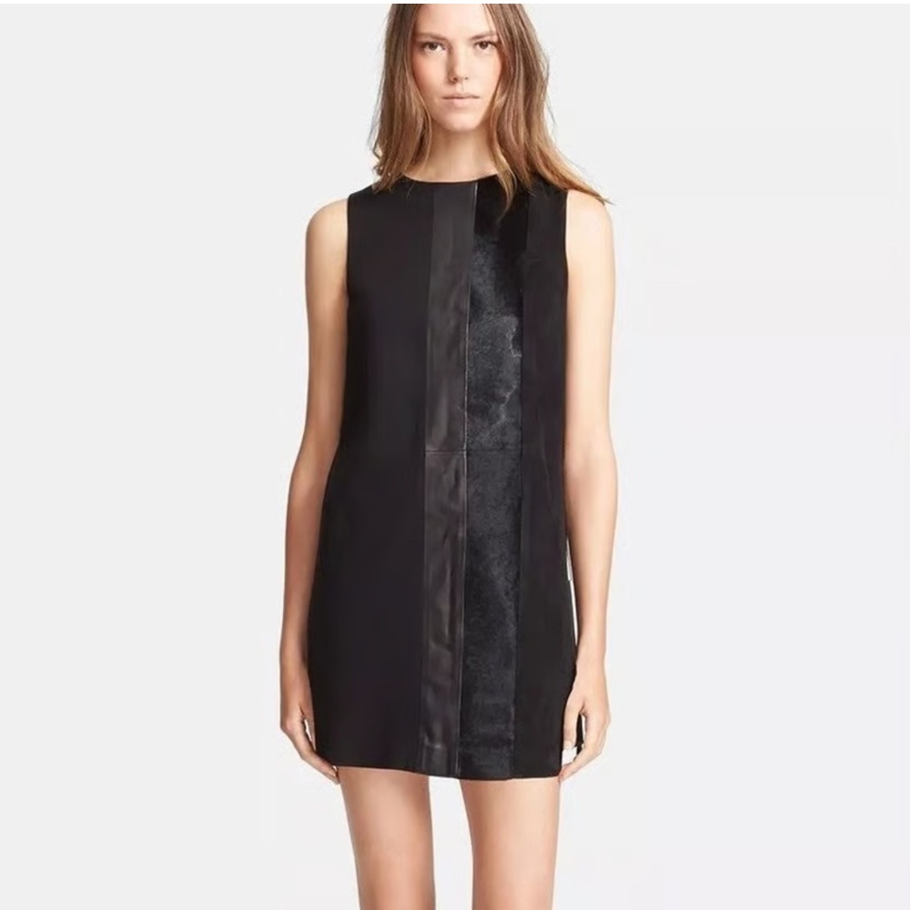 Theory Elso Shift Dress with Leather/Suede Panel.